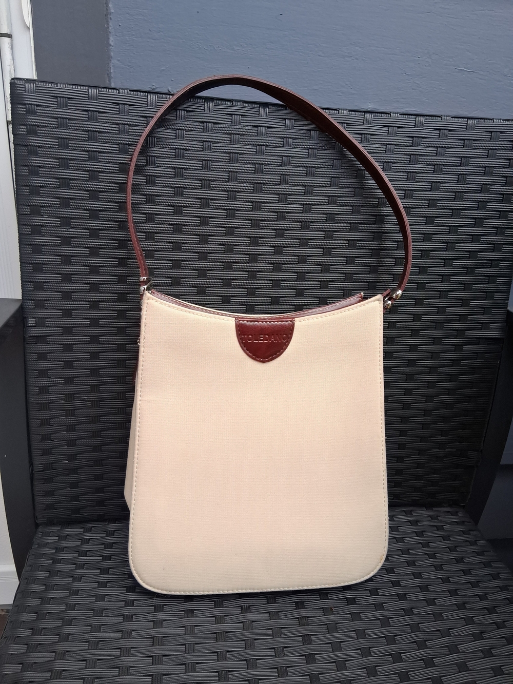 Vintage Toledano Canvas & Leather Shoulder Bag - Beige / Brown